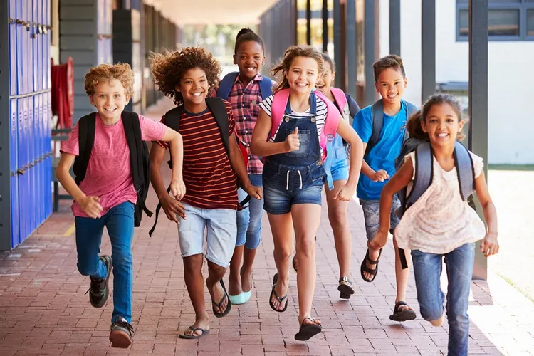 Kids running and looking happy